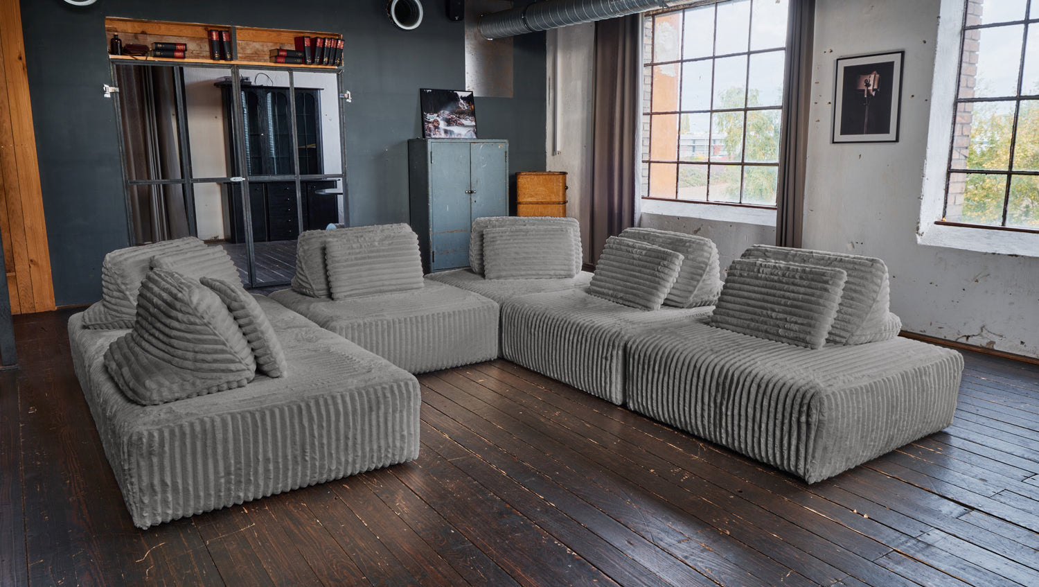 KAWOLA Modulsofa WIOLO SOFT 6 Module 6 Rückenkissen Weicher Breitcord grau