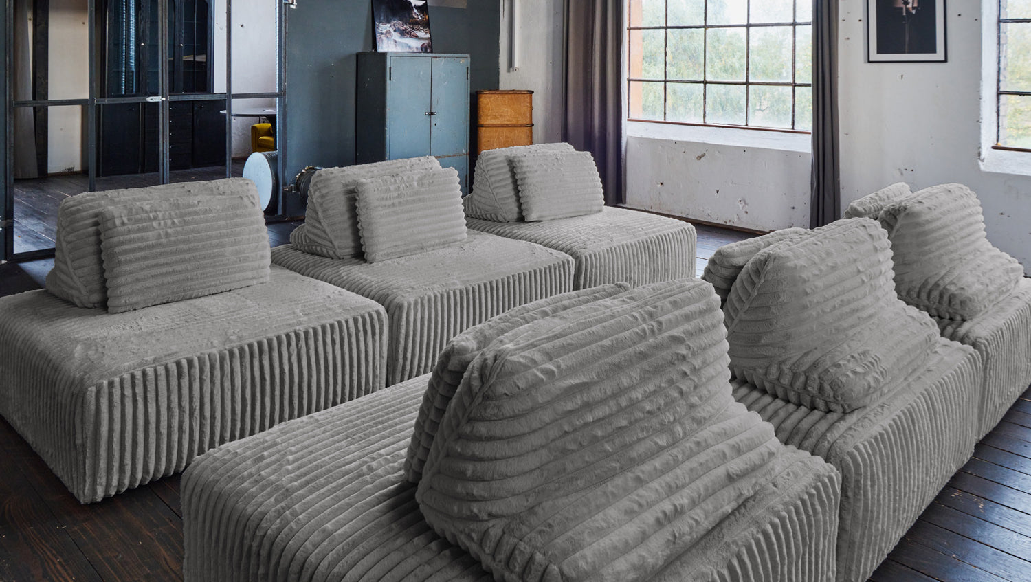KAWOLA Modulsofa WIOLO SOFT 6 Module 6 Rückenkissen Weicher Breitcord grau