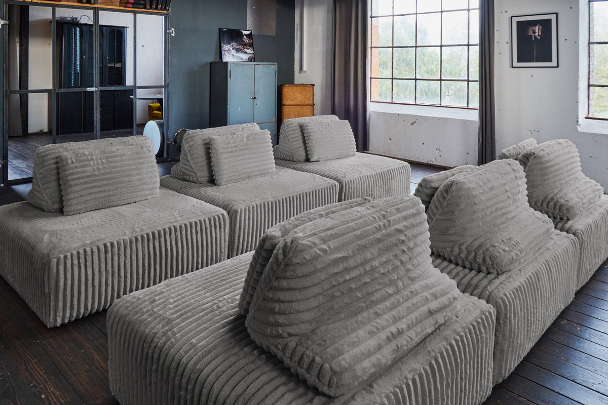 KAWOLA Modulsofa WIOLO SOFT 6 Module 6 Rückenkissen Weicher Breitcord grau