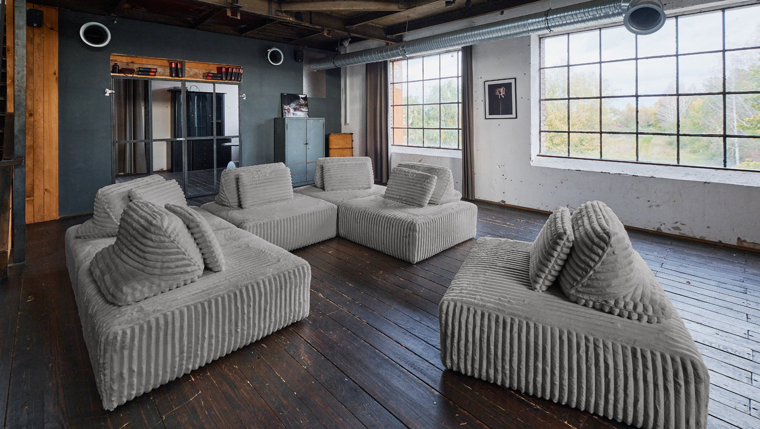 KAWOLA Modulsofa WIOLO SOFT 6 Module 6 Rückenkissen Weicher Breitcord grau
