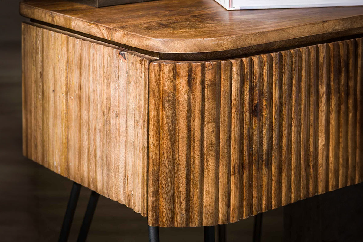 KAWOLA Nachttisch HEVE Beistelltisch abgerundet Mangoholz massiv natur 1 Schublade