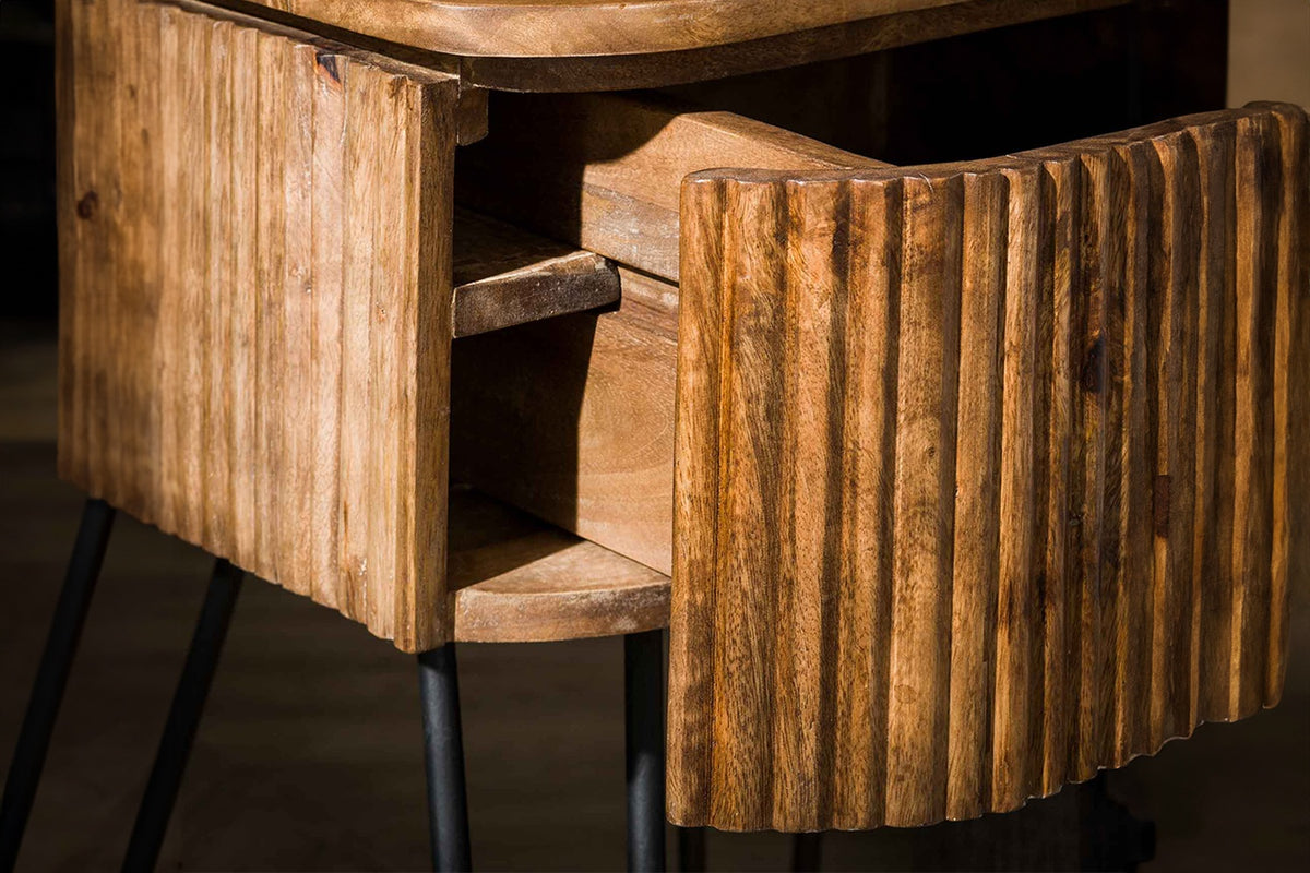 KAWOLA Nachttisch HEVE Beistelltisch abgerundet Mangoholz massiv natur 1 Schublade