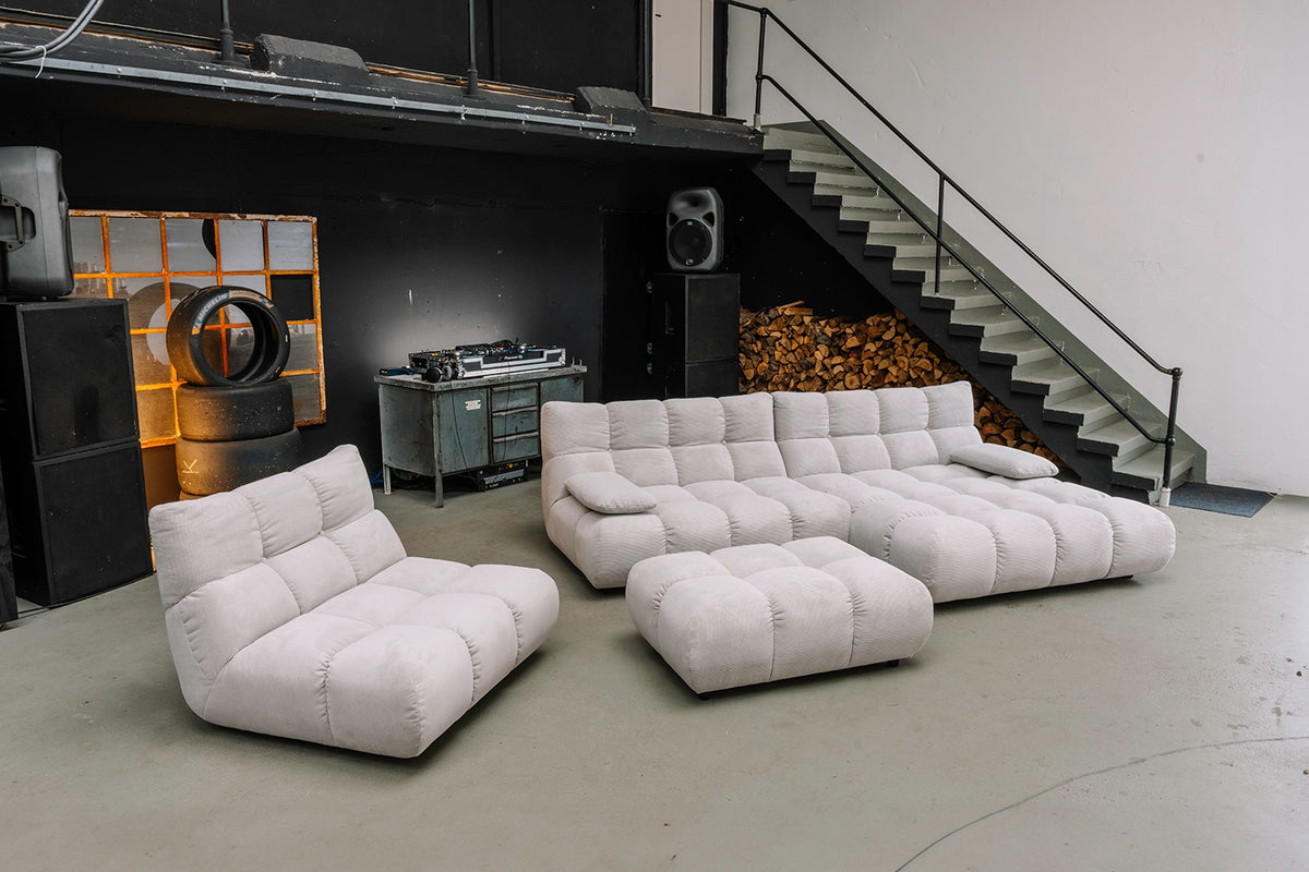 KAWOLA Polsterhocker VIVIEN Hockerbank Feincord silber