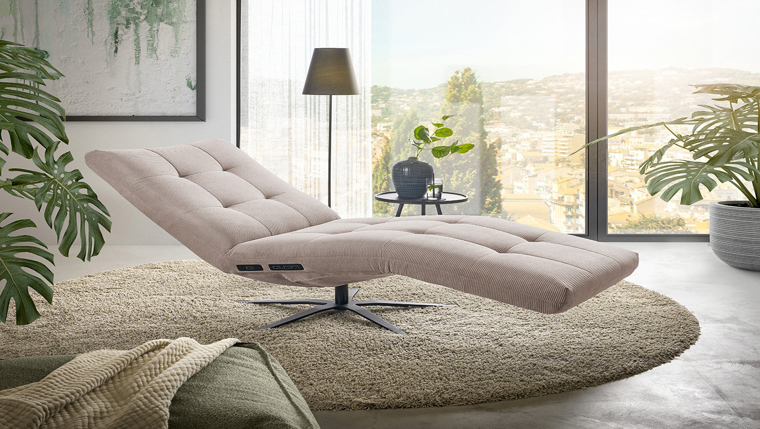 KAWOLA Relaxliege LETICIA motorisch Feincord beige, Ohne Zusatzausstattung, Relaxfunktion, Drehbar (360°), Ohne Akku