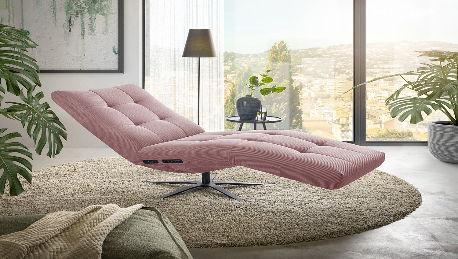 KAWOLA Relaxliege LETICIA motorisch Feincord rosa, Ohne Zusatzausstattung, Relaxfunktion, Drehbar (360°), Ohne Akku