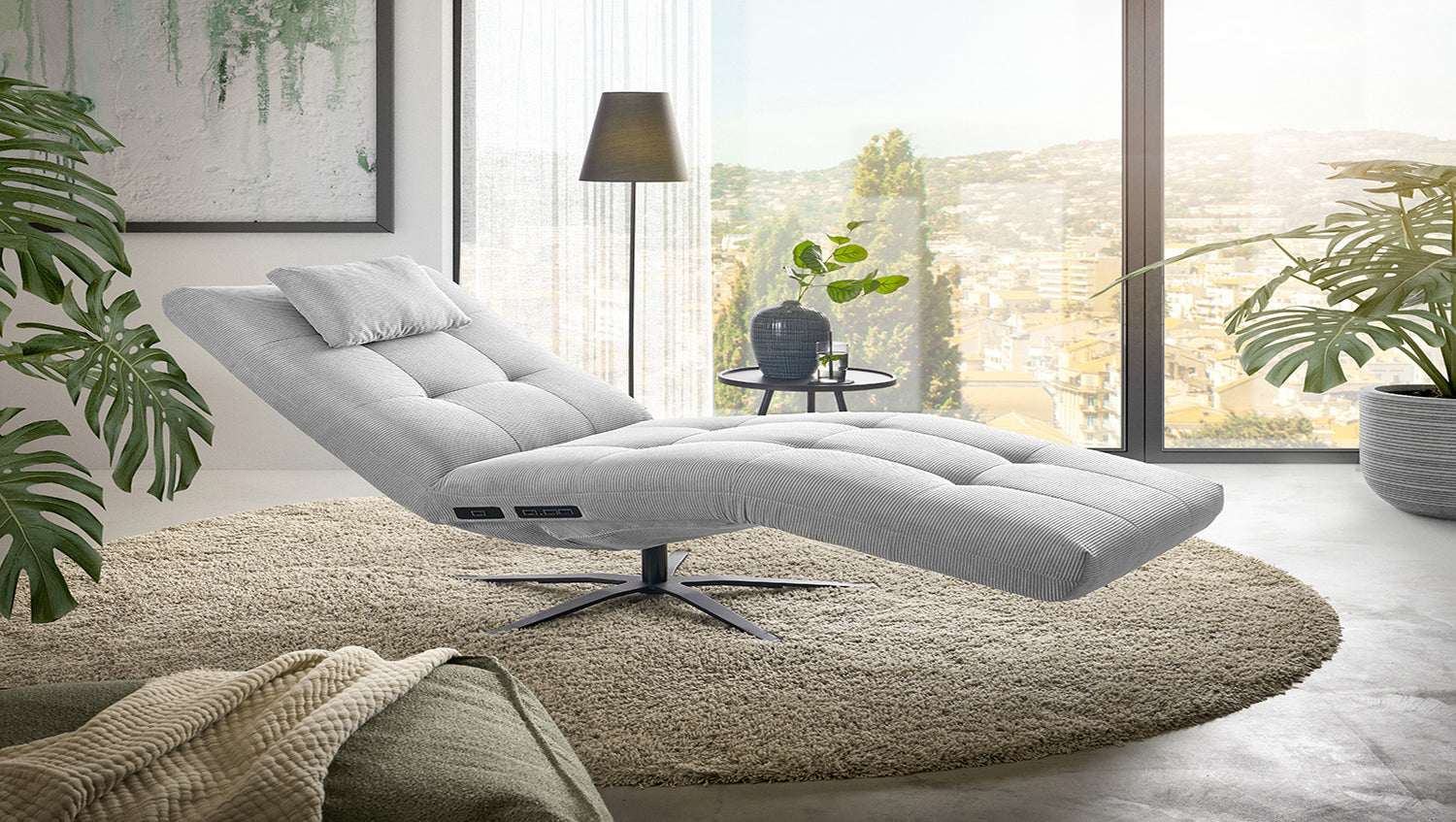 KAWOLA Relaxliege LETICIA motorisch Feincord silber