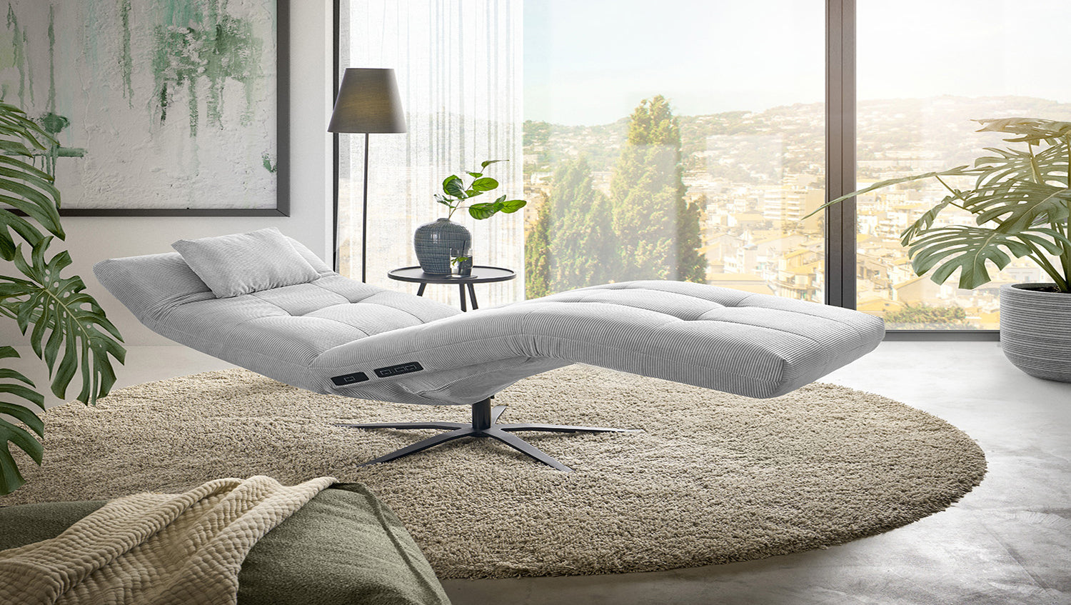 KAWOLA Relaxliege LETICIA motorisch Feincord silber