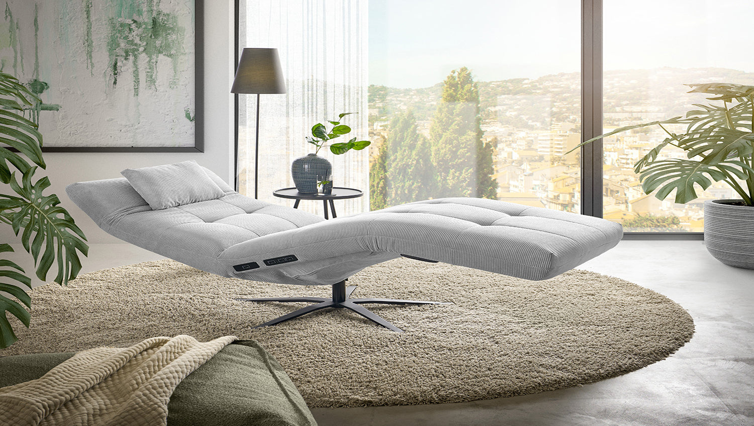 KAWOLA Relaxliege LETICIA motorisch Feincord silber
