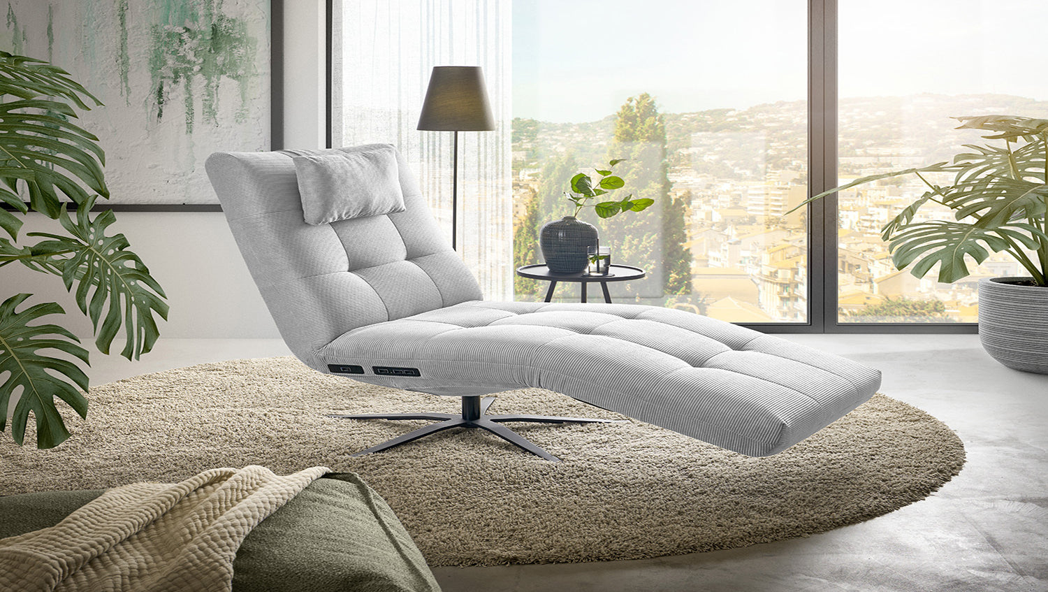 KAWOLA Relaxliege LETICIA motorisch Feincord silber