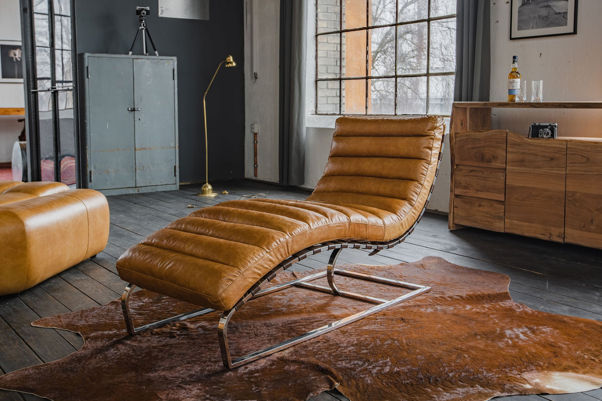 KAWOLA Relaxliege SIRY Polsterliege Leder cognac