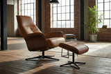 KAWOLA Relaxsessel FERREIRA Drehsessel Leder braun mit Hocker