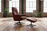 KAWOLA Relaxsessel JOSIANE Drehsessel Lederfaserstoff cognac mit Hocker