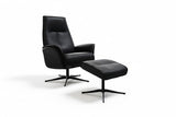 KAWOLA Relaxsessel JOSIANE Drehsessel Lederfaserstoff schwarz mit Hocker