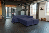 KAWOLA Schlafsofa IDA Sofa Boxspringbett Stoff dunkelblau mit Topper