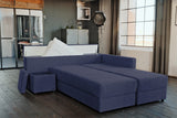 KAWOLA Schlafsofa IDA Sofa Boxspringbett Stoff dunkelblau mit Topper