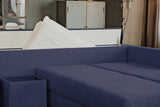 KAWOLA Schlafsofa IDA Sofa Boxspringbett Stoff dunkelblau mit Topper