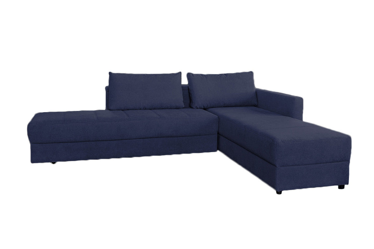 KAWOLA Schlafsofa IDA Sofa Boxspringbett Stoff dunkelblau mit Topper