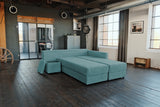 KAWOLA Schlafsofa IDA Sofa Boxspringbett Stoff petrol mit Topper