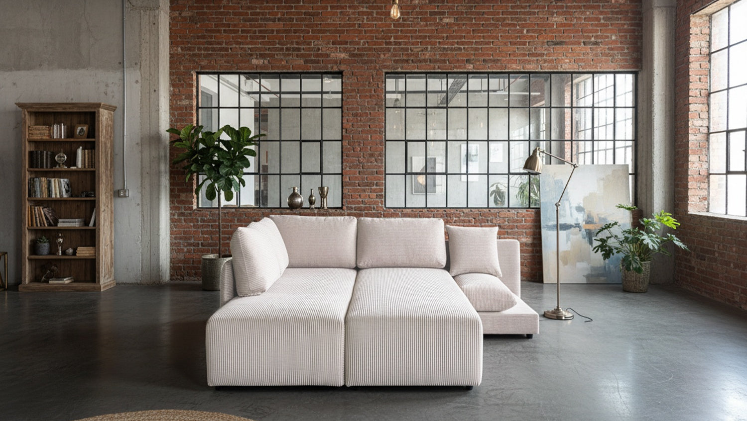 KAWOLA Schlafsofa SADIRA Ecksofa Cord cremeweiß