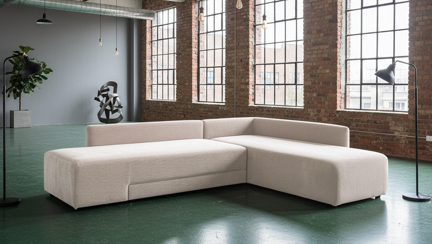 KAWOLA Schlafsofa SADIRA Ecksofa Cord cremeweiß