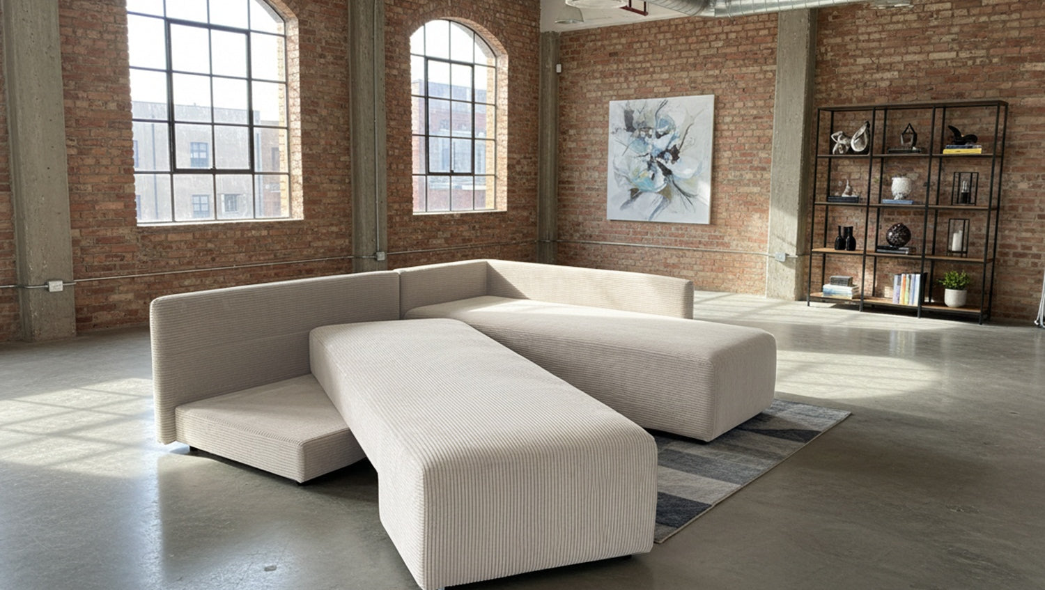 KAWOLA Schlafsofa SADIRA Ecksofa Cord cremeweiß