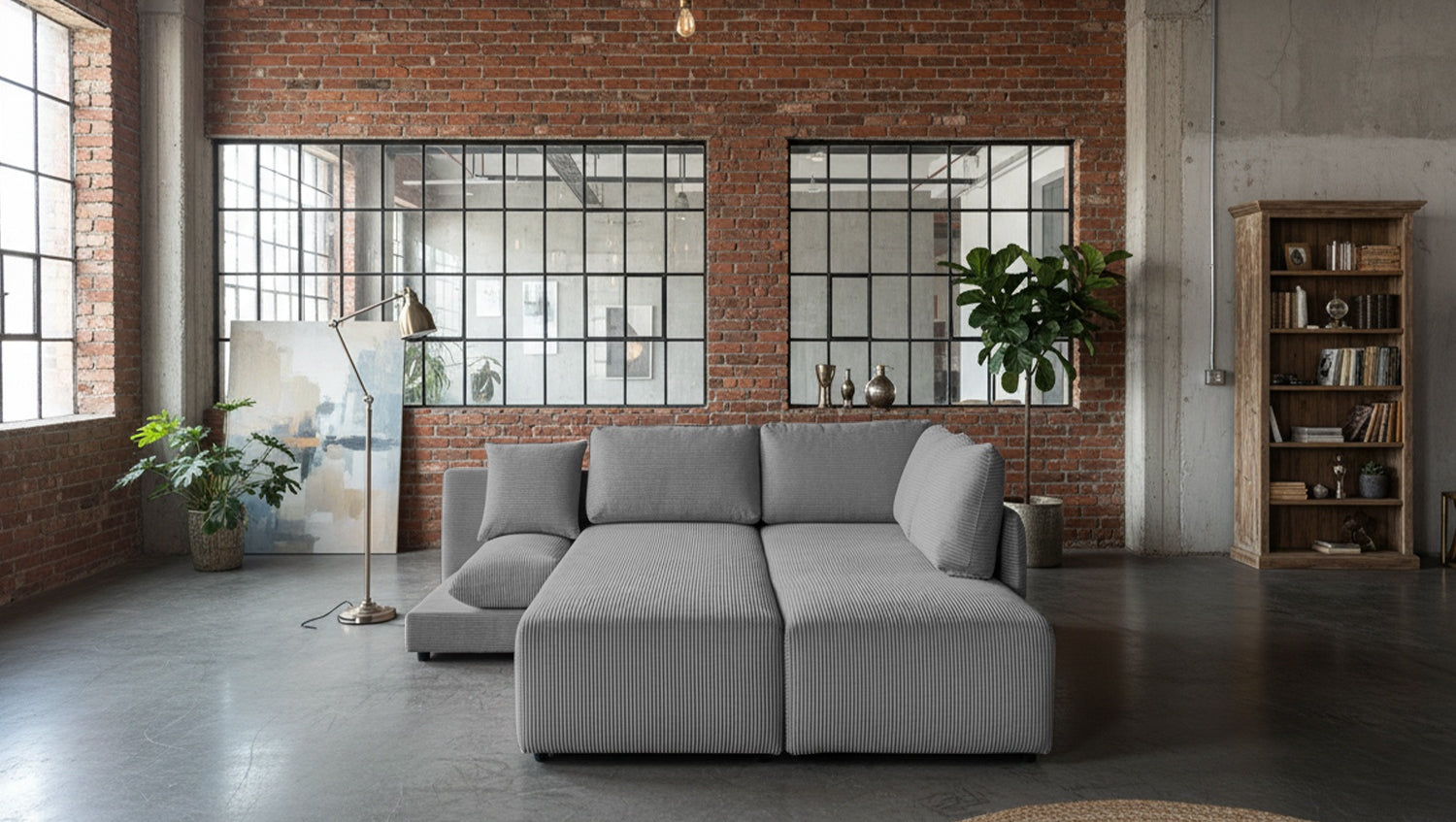 KAWOLA Schlafsofa SADIRA Ecksofa Cord grau