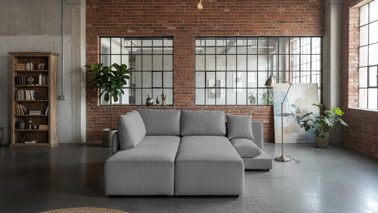 KAWOLA Schlafsofa SADIRA Ecksofa Cord grau