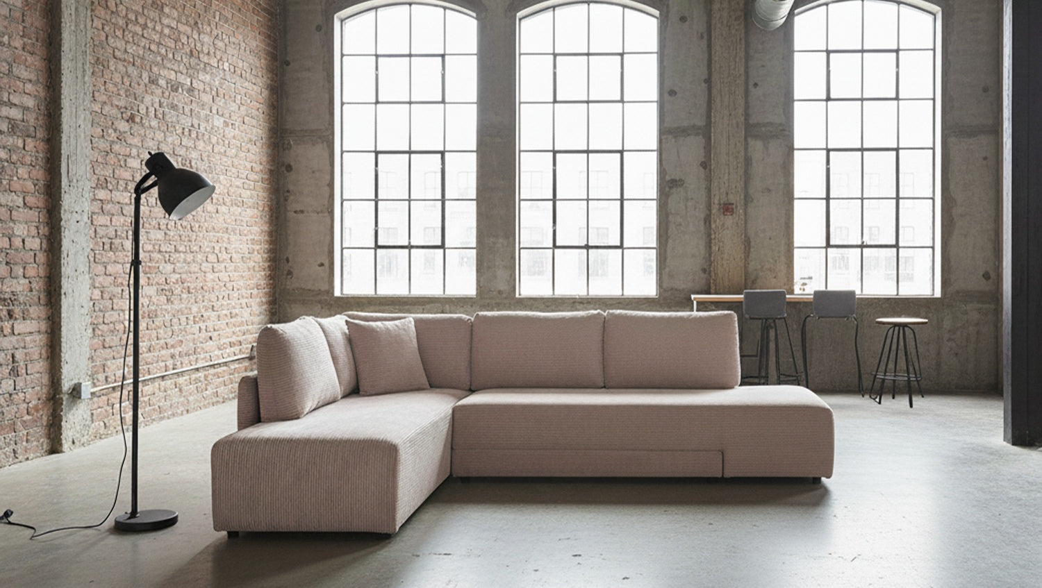 KAWOLA Schlafsofa SADIRA Ecksofa Cord taupe, Links