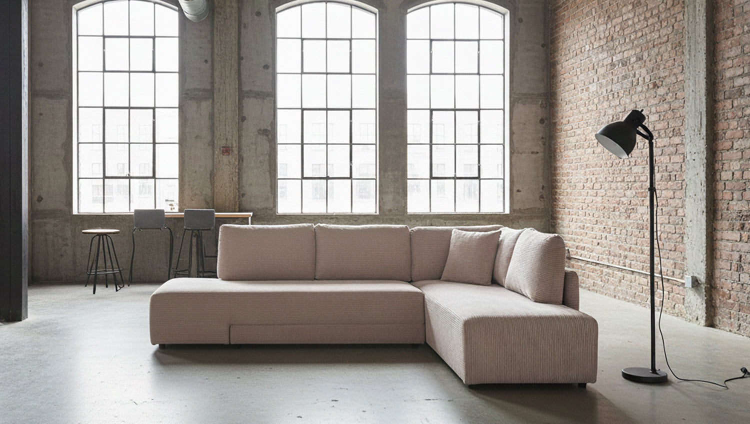 KAWOLA Schlafsofa SADIRA Ecksofa Cord taupe, Rechts