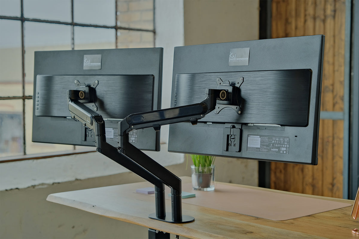 KAWOLA Schreibtisch LORA mit Monitorhalterung elektrisch höhenverstellbar mit Baumkante massiv
