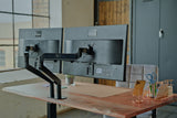 KAWOLA Schreibtisch LORA mit Monitorhalterung elektrisch höhenverstellbar mit Baumkante Nussbaumfarben massiv