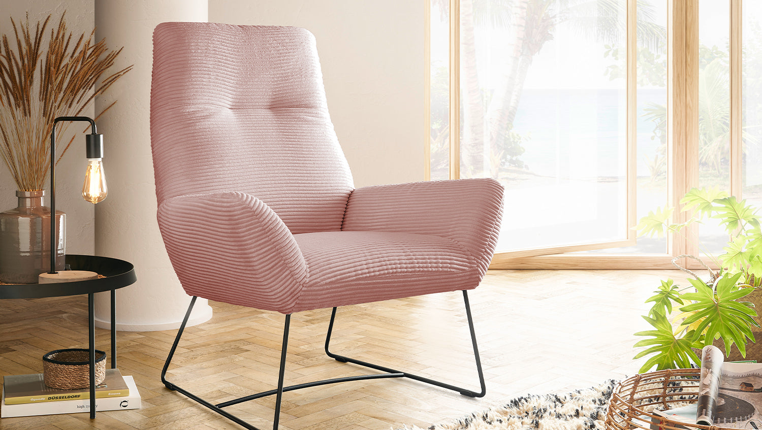 KAWOLA Sessel BISA Cord rosa