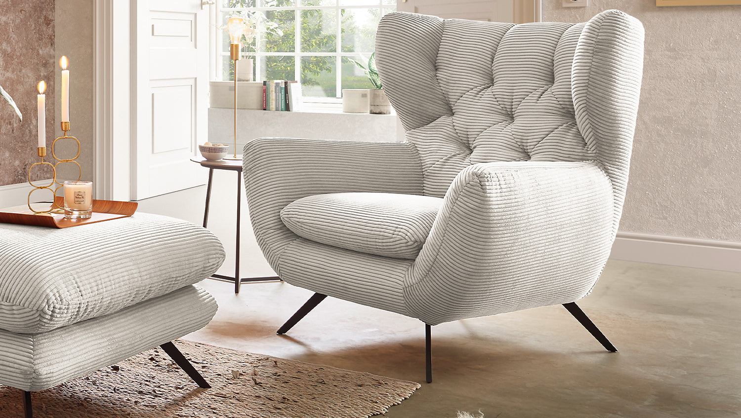 KAWOLA Sessel CHARME Hochlehnsessel Cord cremeweiß