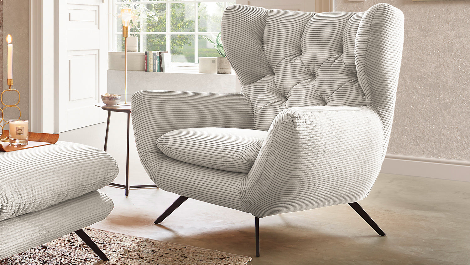 KAWOLA Sessel CHARME Hochlehnsessel Cord cremeweiß, Ohne Zusatzausstattung