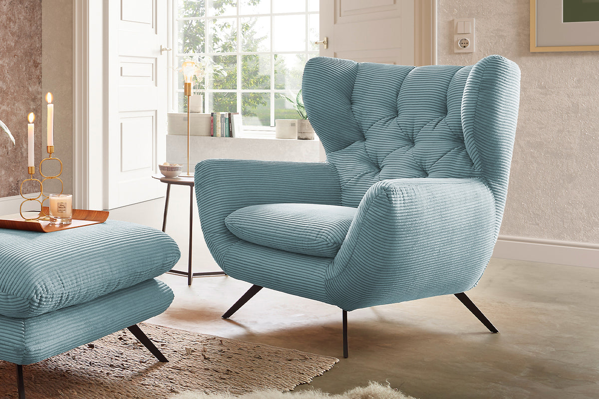 KAWOLA Sessel CHARME Hochlehnsessel Cord hellblau
