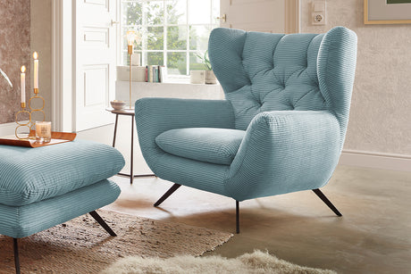 KAWOLA Sessel CHARME Hochlehnsessel Cord hellblau