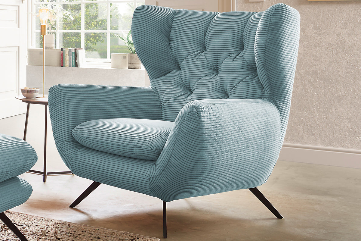 KAWOLA Sessel CHARME Hochlehnsessel Cord hellblau