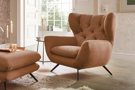 KAWOLA Sessel CHARME Hochlehnsessel Cord rost