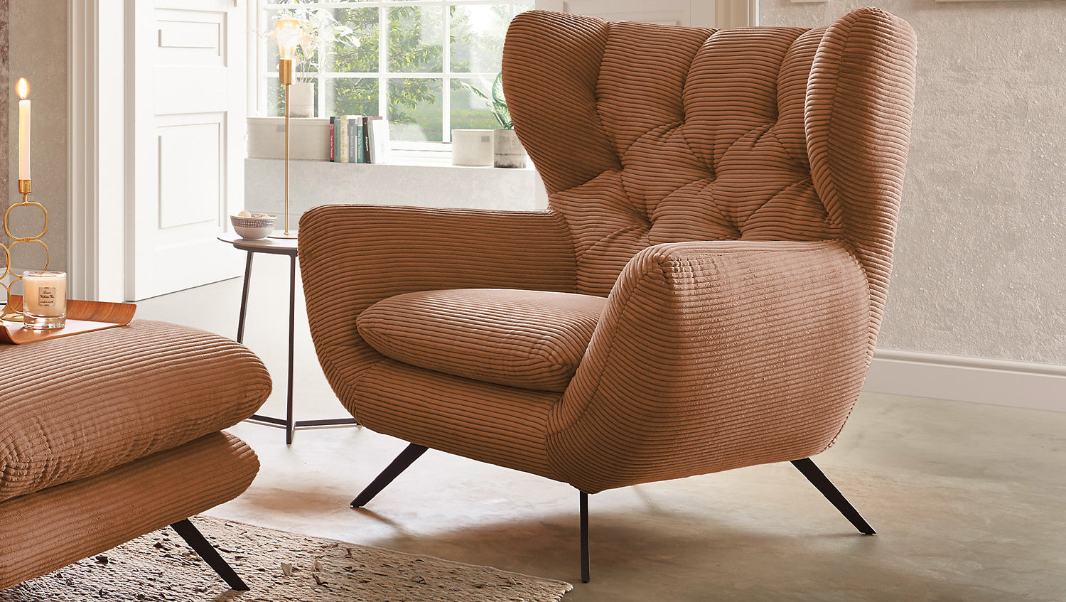KAWOLA Sessel CHARME Hochlehnsessel Cord rost, Mit Armlehne