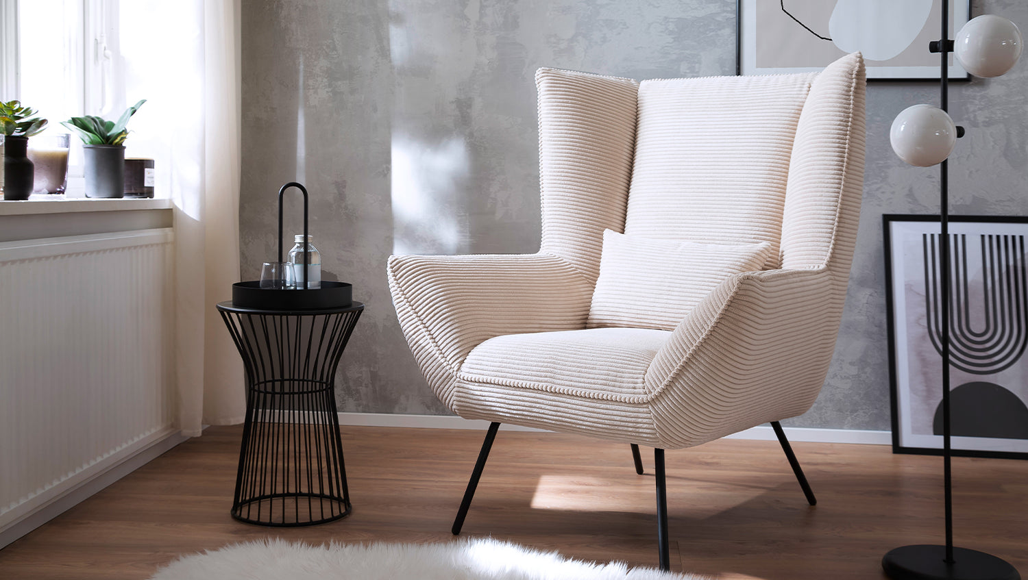 KAWOLA Sessel IVA Relaxsessel Cord cremeweiß