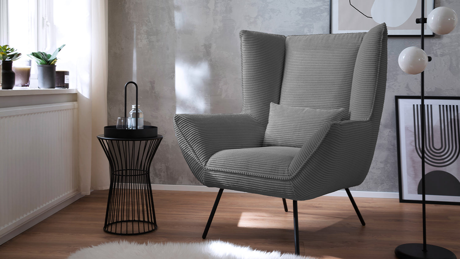 KAWOLA Sessel IVA Relaxsessel Cord grau