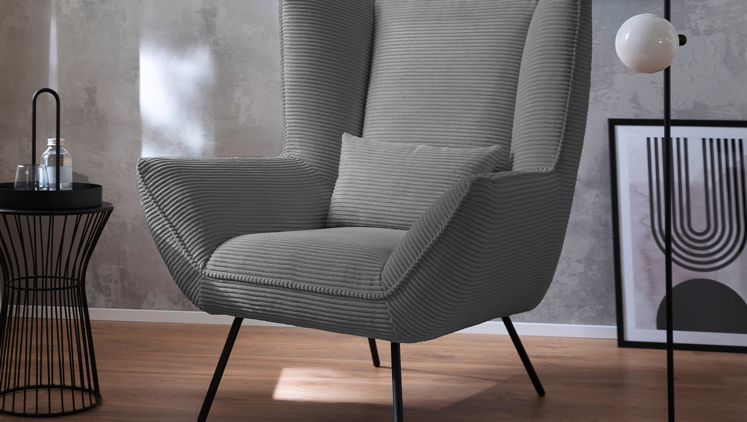 KAWOLA Sessel IVA Relaxsessel Cord grau