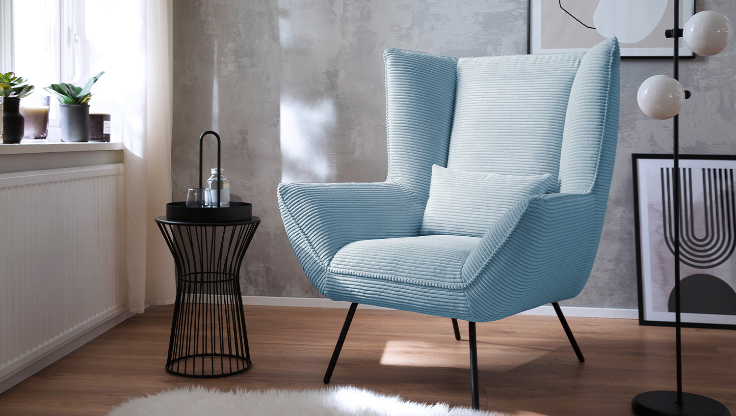 KAWOLA Sessel IVA Relaxsessel Cord hellblau