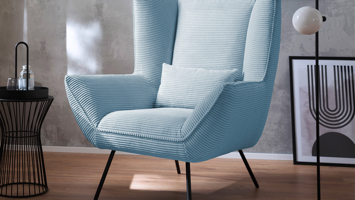 KAWOLA Sessel IVA Relaxsessel Cord hellblau