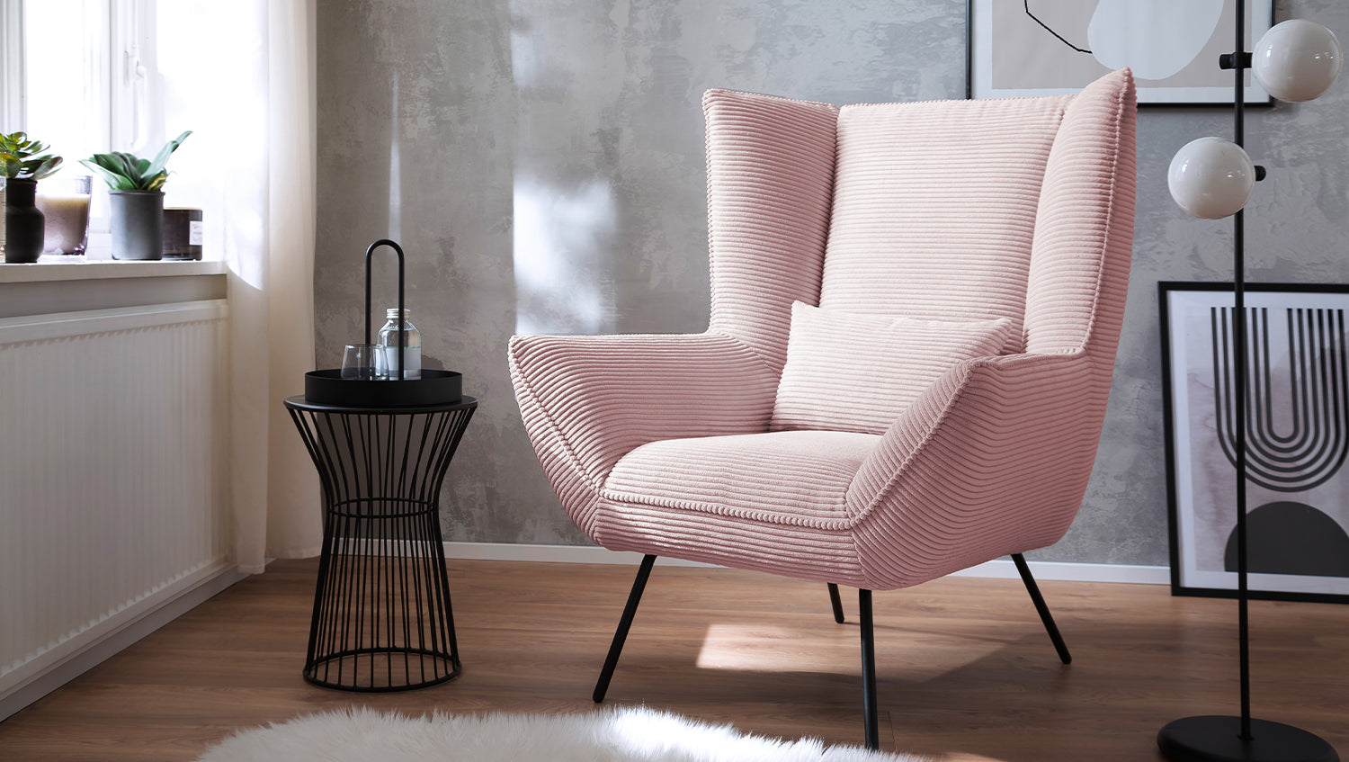 KAWOLA Sessel IVA Relaxsessel Cord rosa