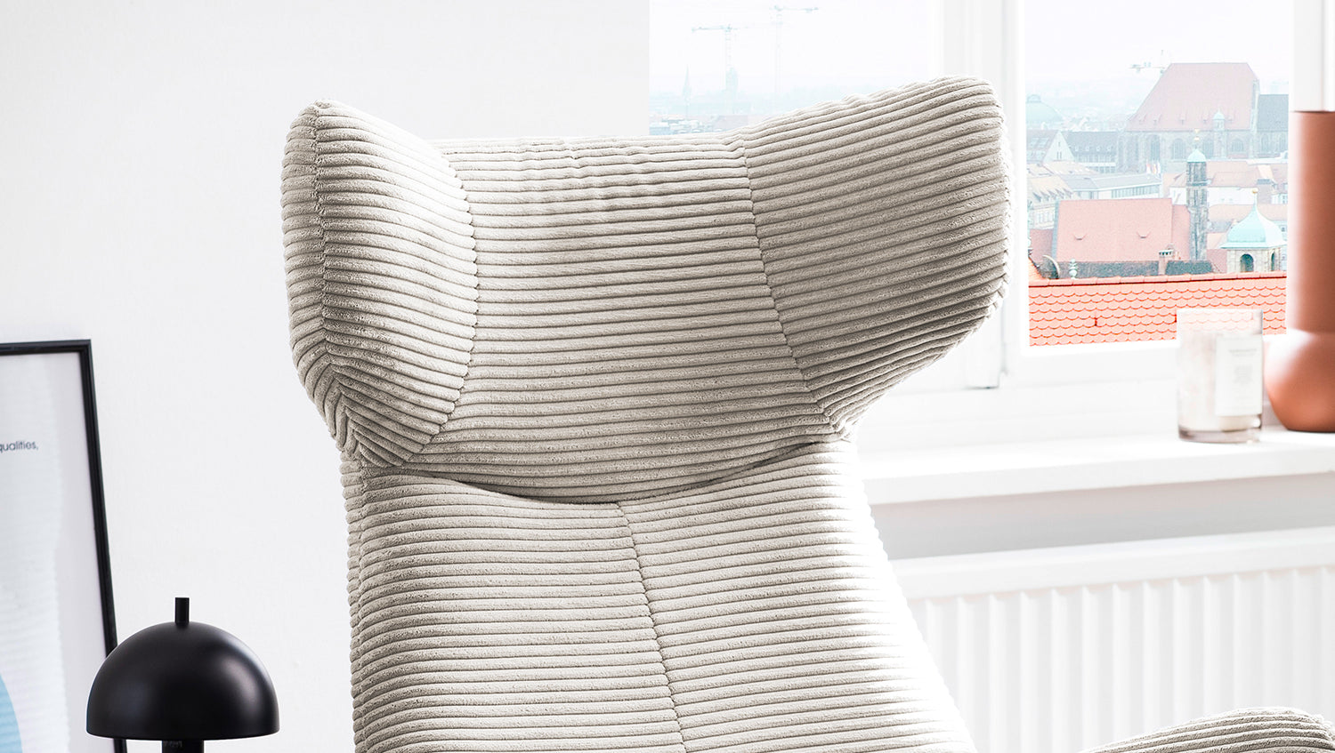 KAWOLA Sessel LOTTE Ohrensessel Cord cremeweiß