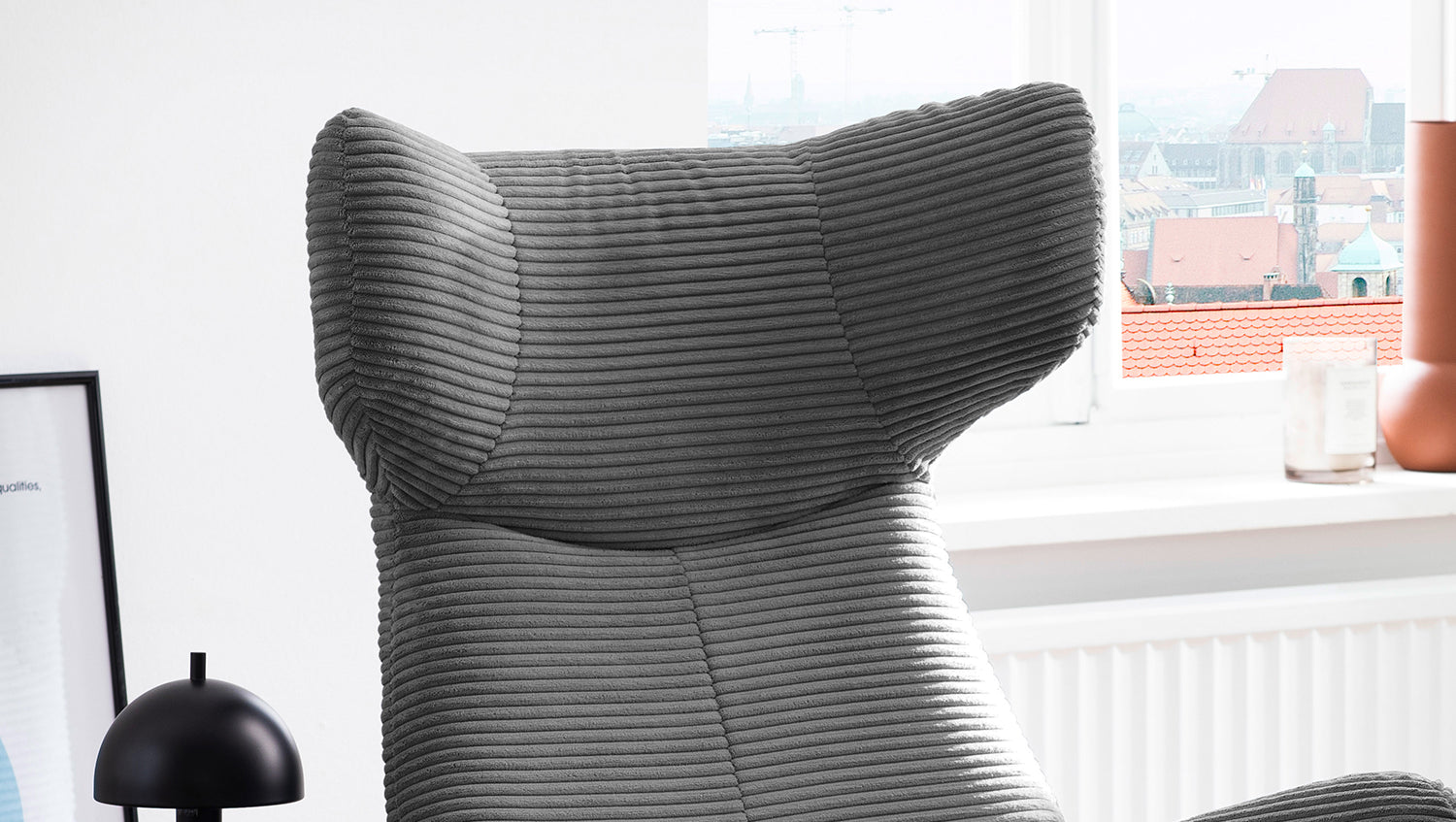 KAWOLA Sessel LOTTE Ohrensessel Cord grau
