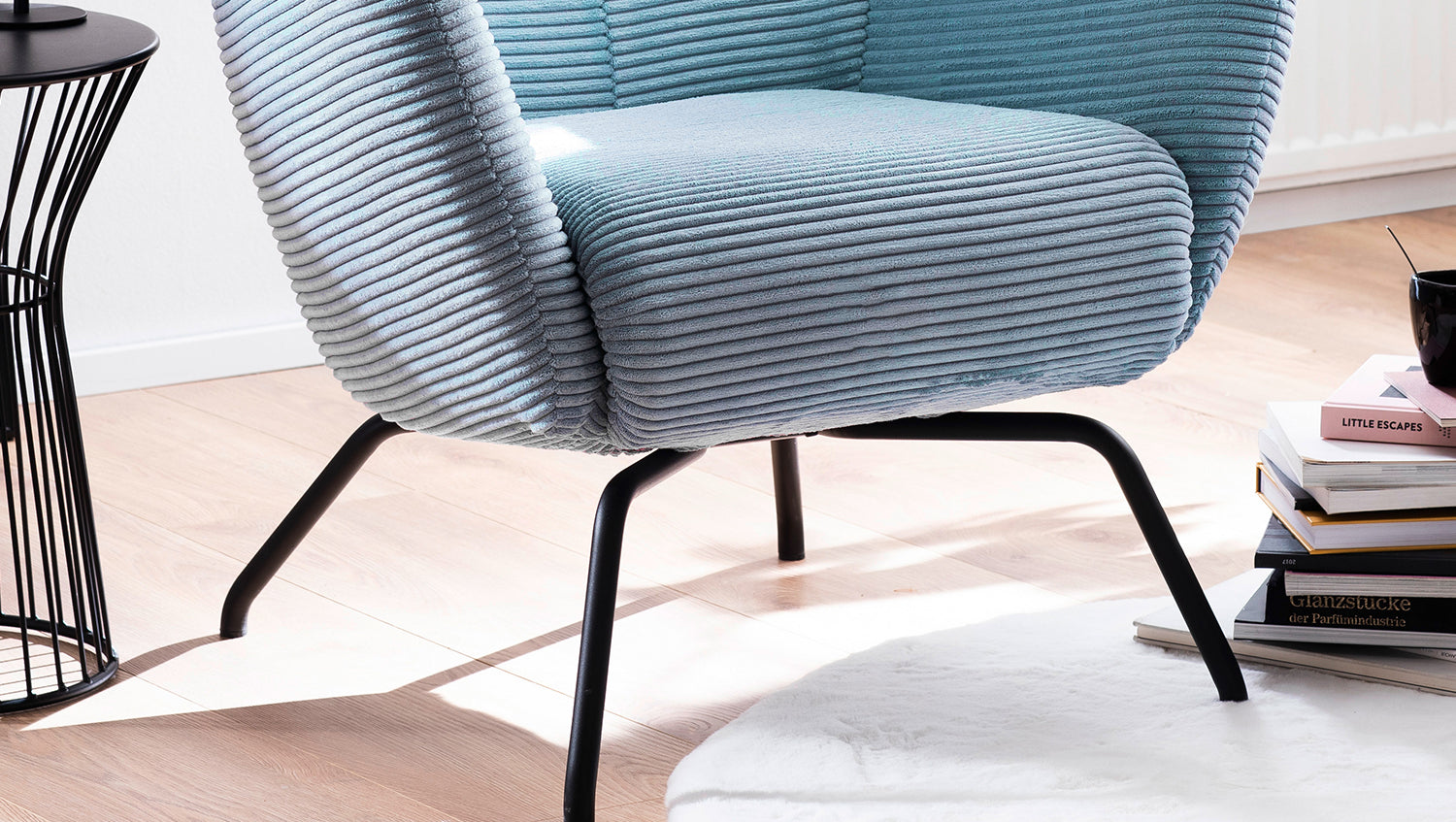 KAWOLA Sessel LOTTE Ohrensessel Cord hellblau