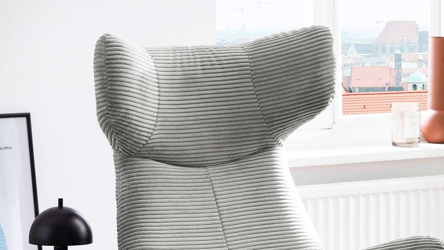 KAWOLA Sessel LOTTE Ohrensessel Cord hellgrau