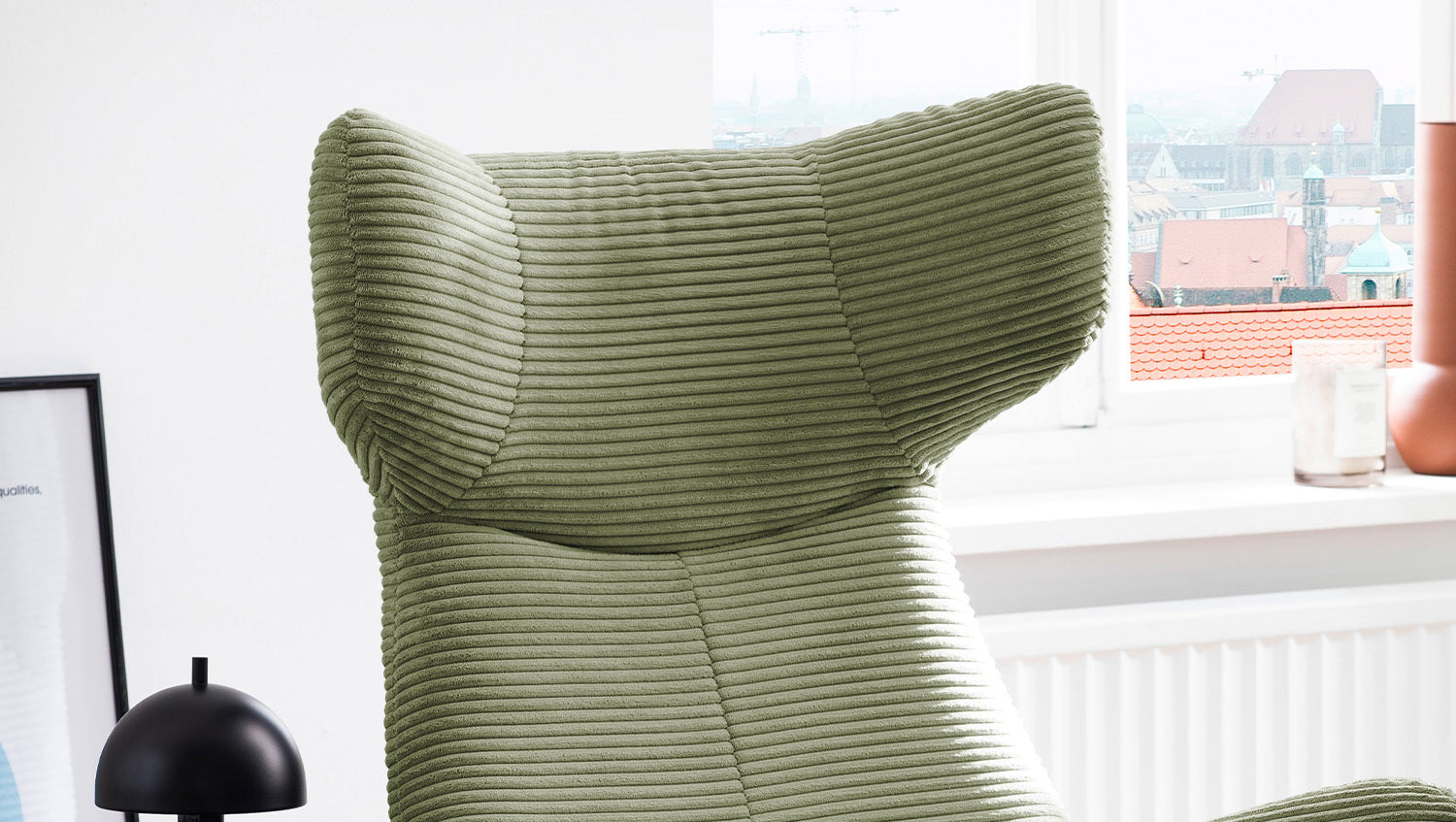 KAWOLA Sessel LOTTE Ohrensessel Cord olivgrün